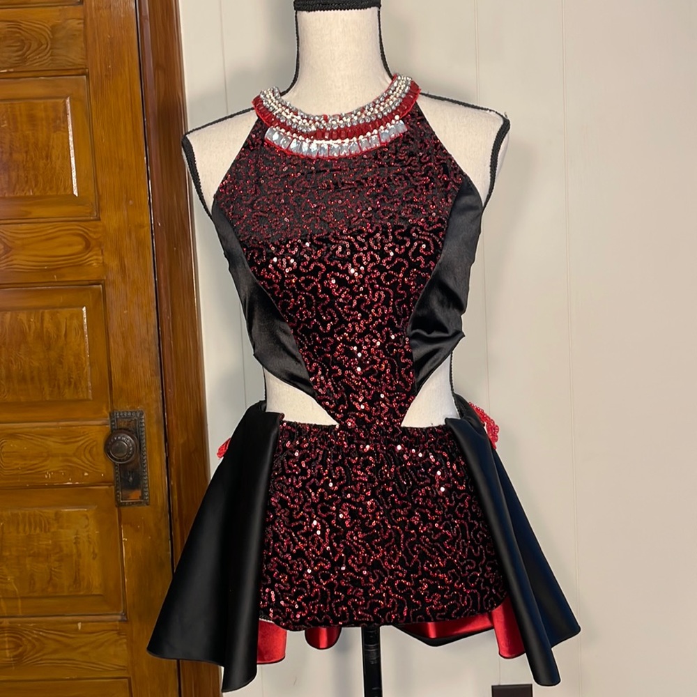 Tenth house red and black sequin beaded jazz dance costume.